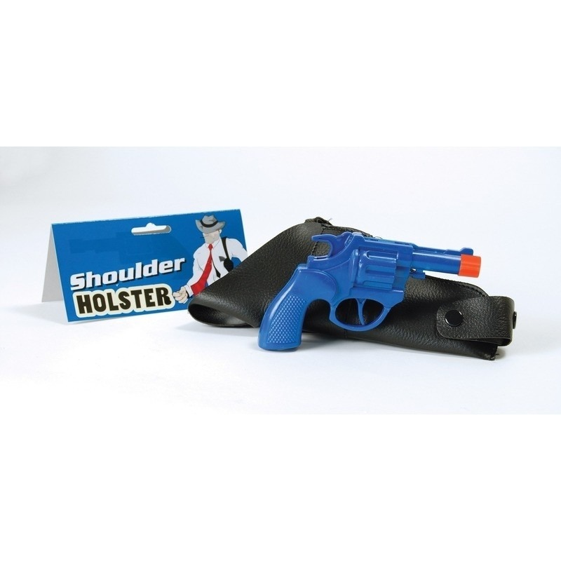 Feest politie revolver-pistool blauw met schouder holster 16 cm