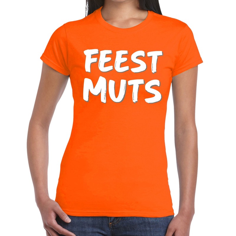 Feestmuts fun t-shirt oranje dames kopen
