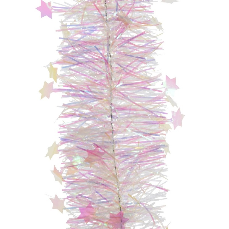 Feestversiering folie slinger sterretjes parelmoer wit 10 x 270 cm kunststof-plastic feestversiering