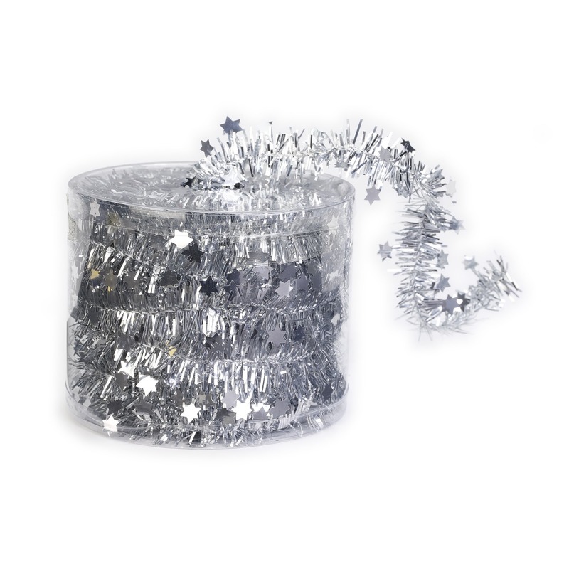 Feestversiering folie slinger zilver dun 700 cm kunststof-plastic kerstversiering