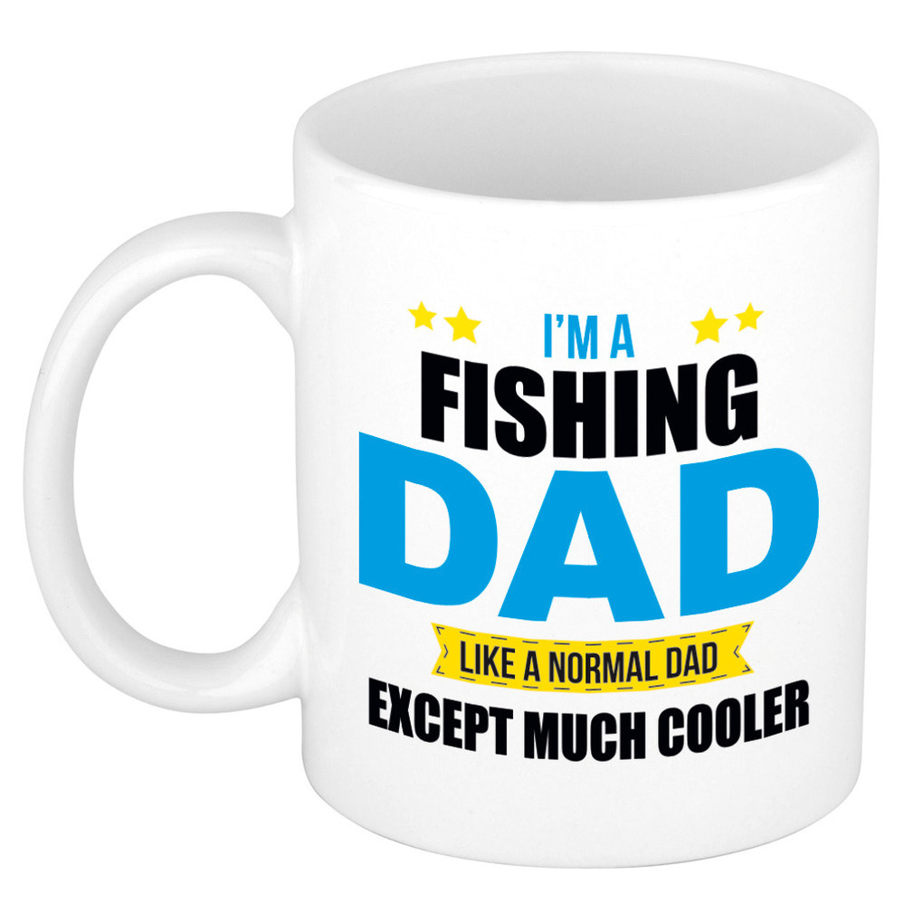 Fishing dad mok-beker wit 300 ml Cadeau mokken Papa- Vaderdag