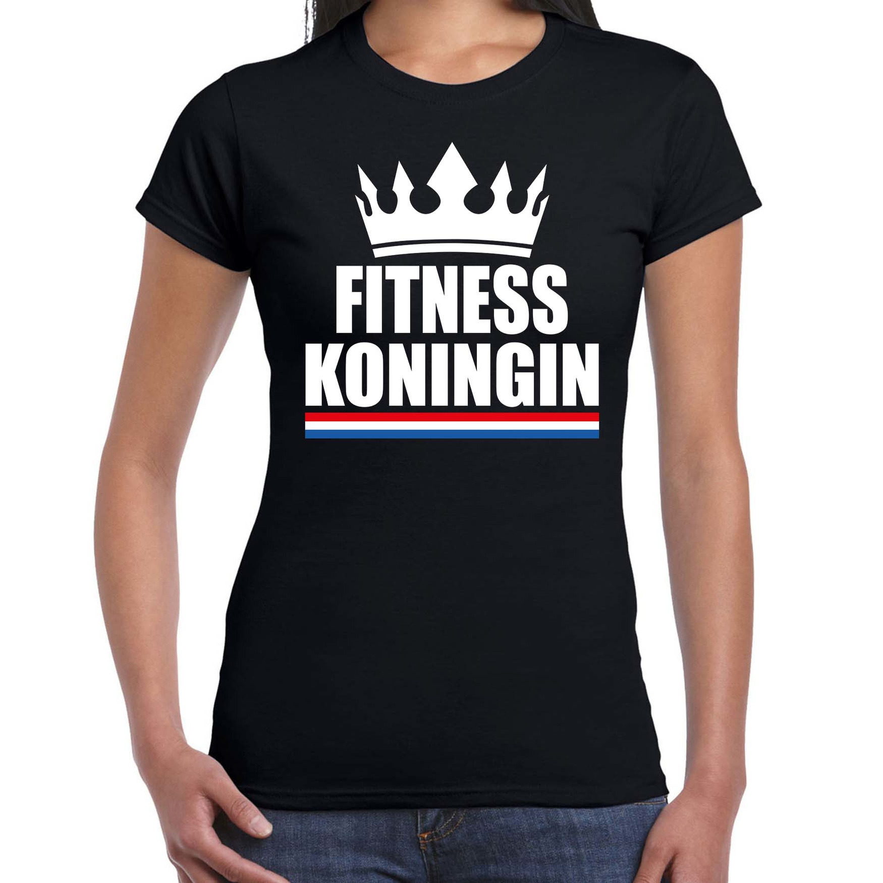 Fitness koningin t-shirt zwart dames Sport-hobby shirts