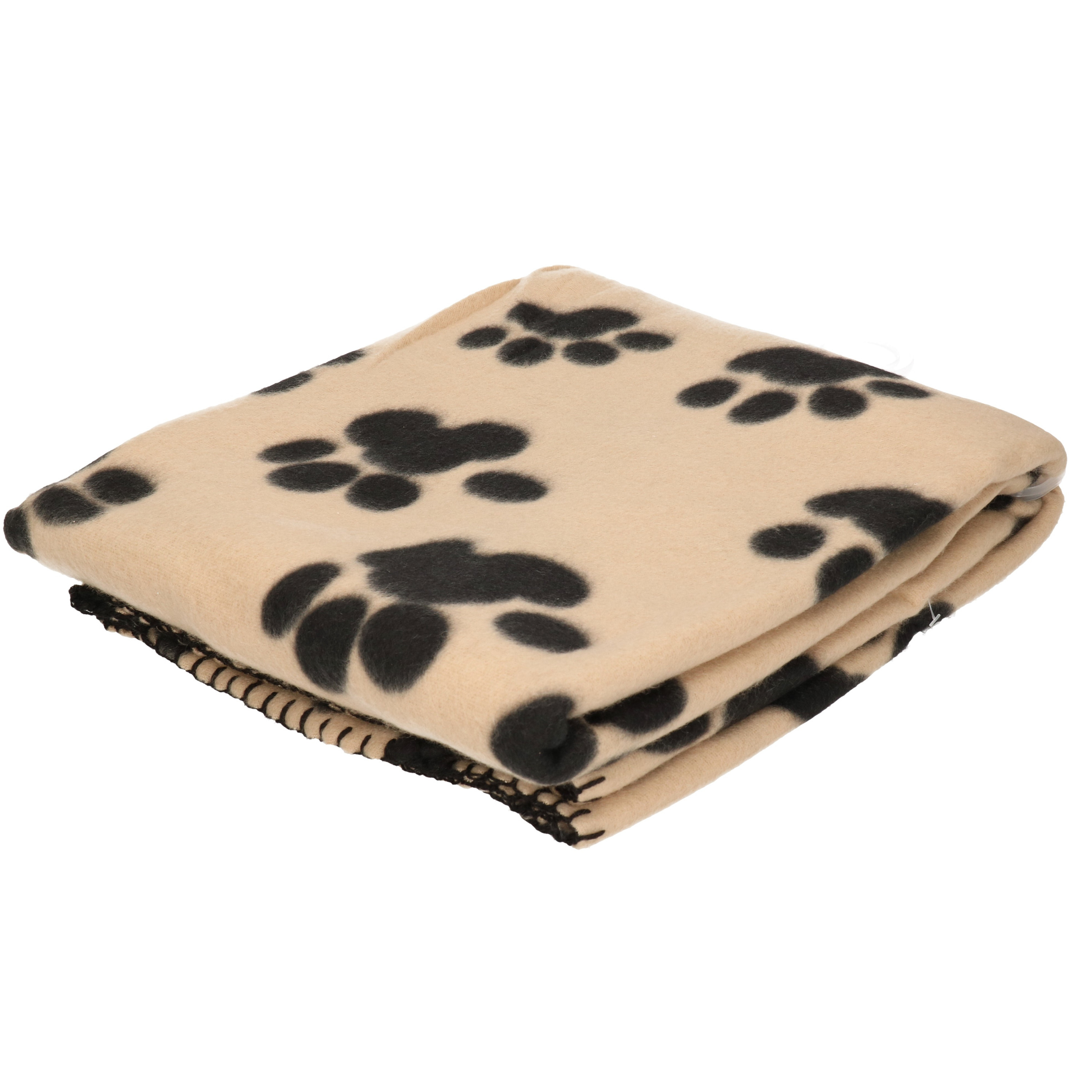 Fleece deken voor huisdieren met pootafdrukken print 125 x 157 cm beige-zwart