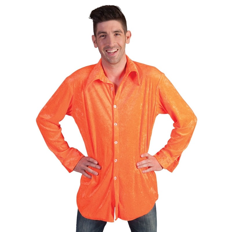 Fluor oranje fluweelachtig overhemd voor heren