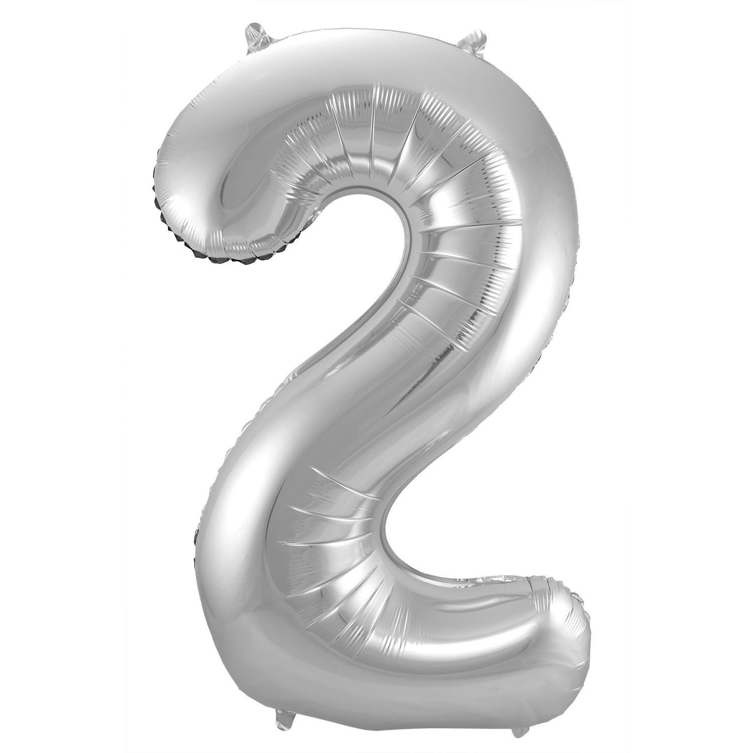 Folie ballon van cijfer 2 in het zilver 86 cm