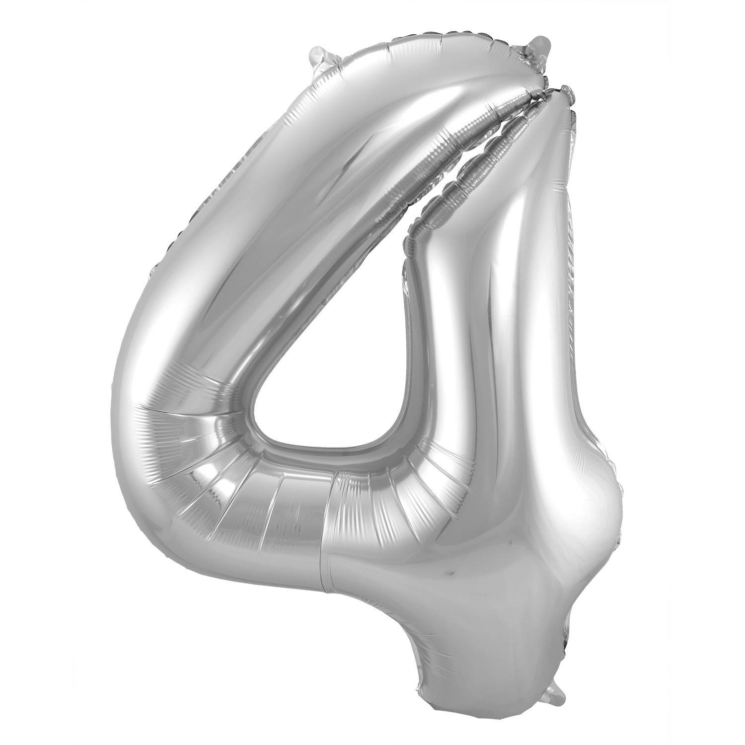 Folie ballon van cijfer 4 in het zilver 86 cm