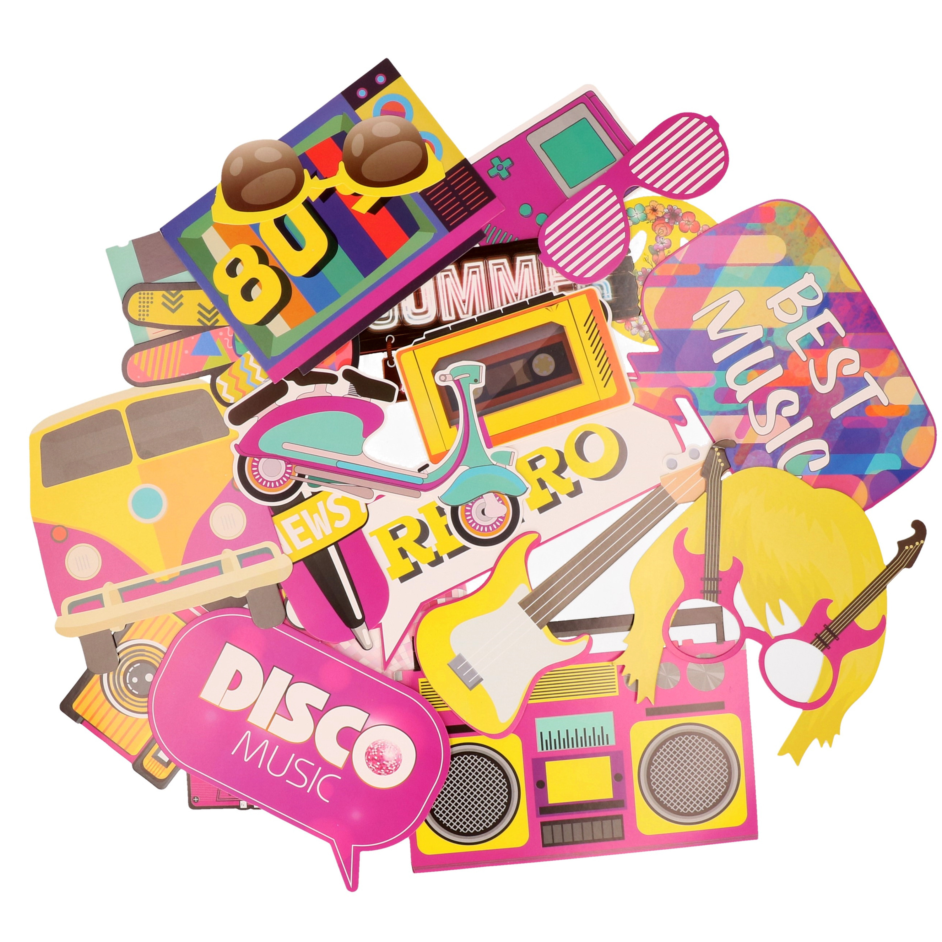 Foto prop disco-eighties party thema set op stokjes 30-delig