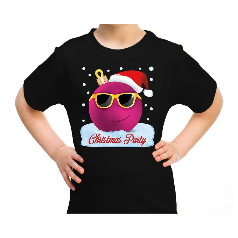 Fout kerst shirt coole kerstbal Christmas party zwart voor kids