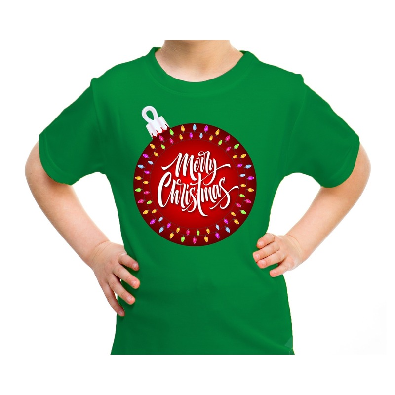 Fout kerst shirt kerstbal merry christmas groen voor kids