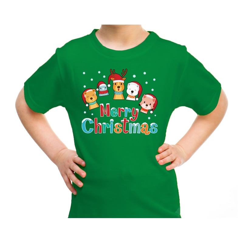 Fout kerst shirt-t-shirt dieren Merry christmas groen kids