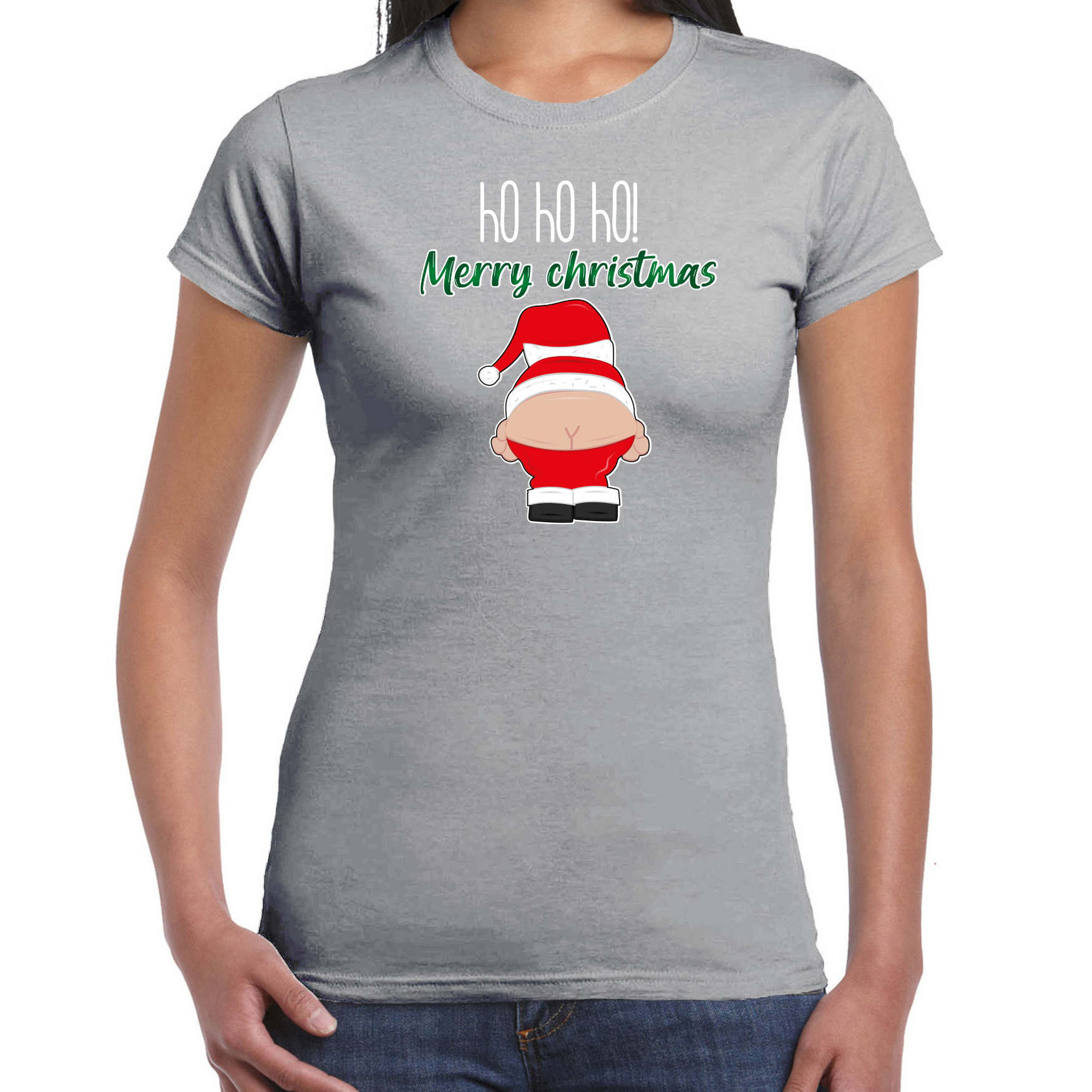 Fout kersttrui t-shirt voor dames Kerstman grijs Merry Christmas