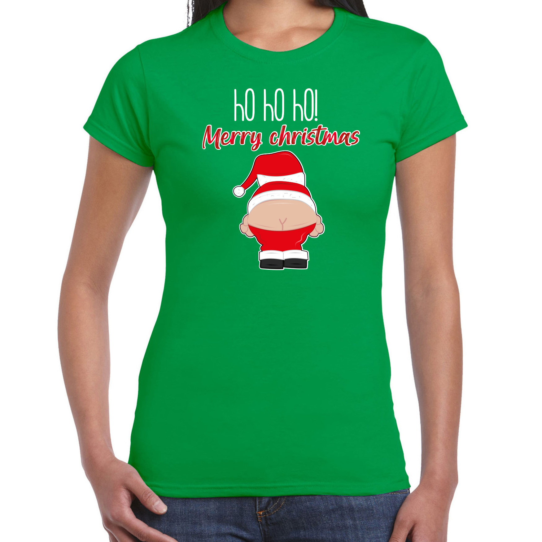 Fout kersttrui t-shirt voor dames Kerstman groen Merry Christmas