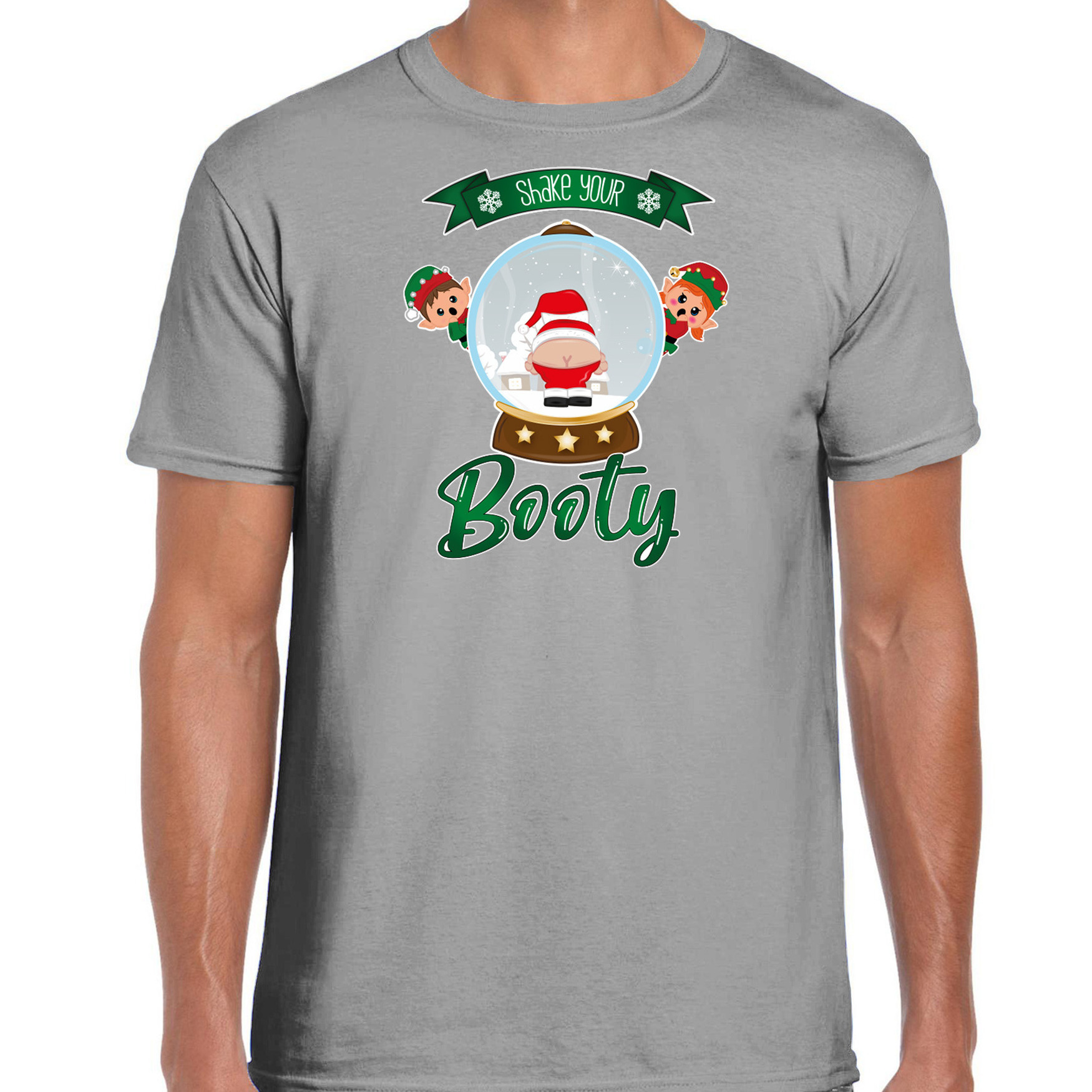 Fout kersttrui t-shirt voor heren Kerstman sneeuwbol grijs Shake Your Booty