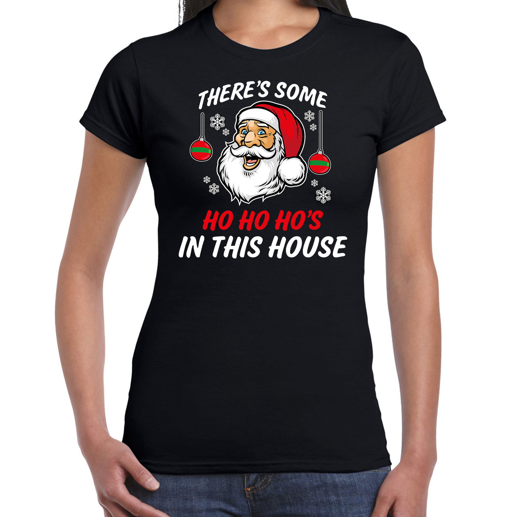 Foute humor Kerst T-shirt grappige kerstman voor dames zwart