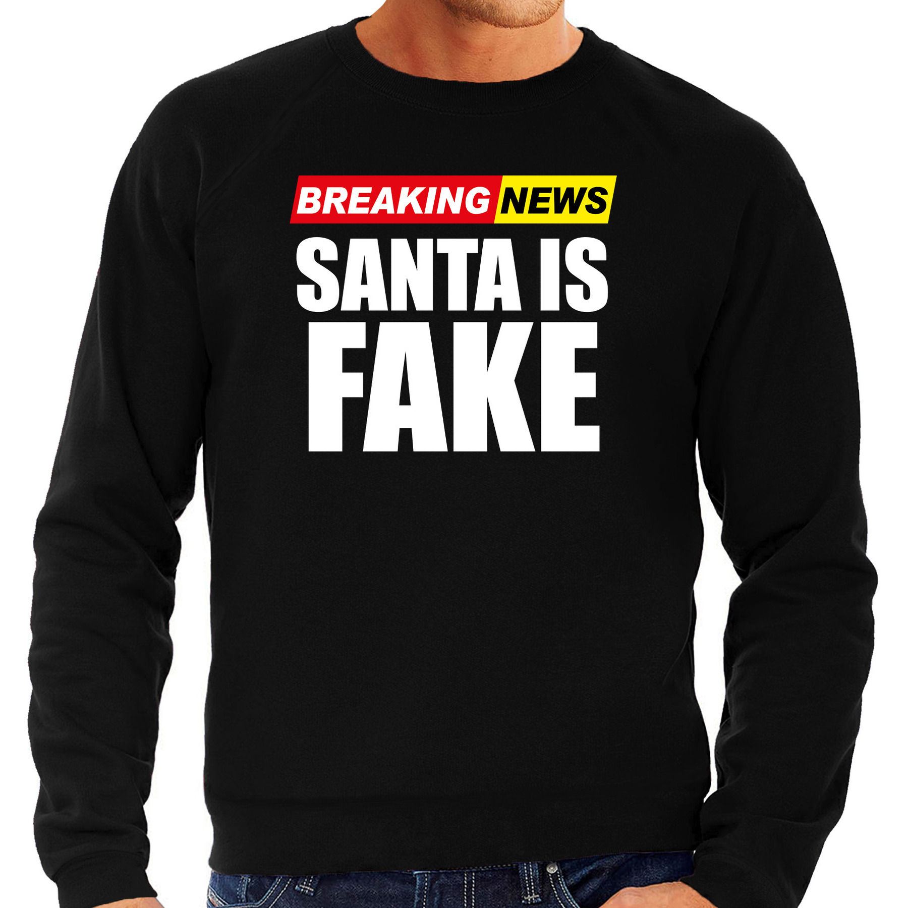 Foute humor Kersttrui breaking news fake Kerst sweater zwart voor heren