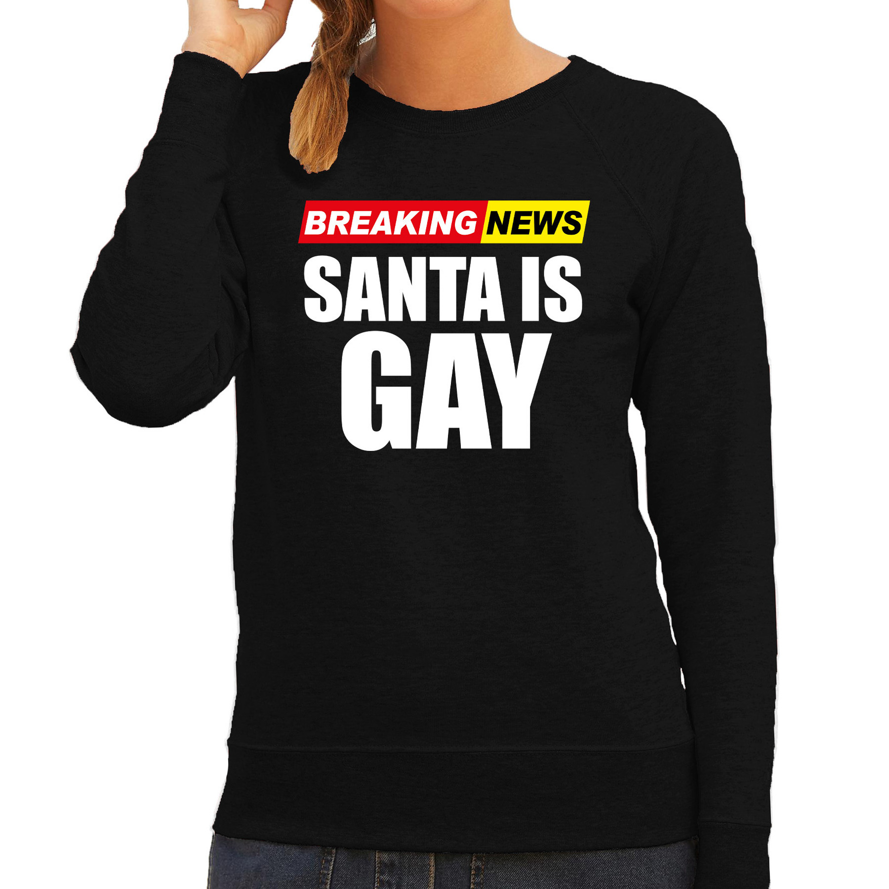 Foute humor Kersttrui breaking news gay Kerst sweater zwart voor dames