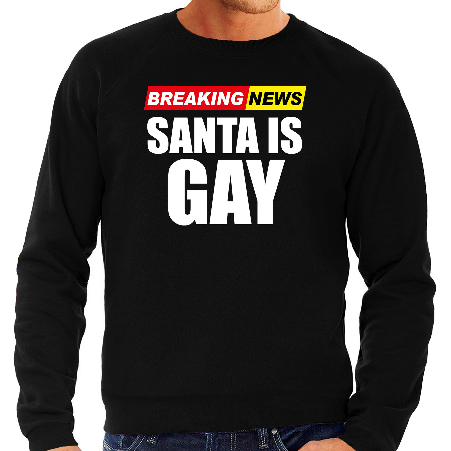 Foute humor Kersttrui breaking news gay Kerst sweater zwart voor heren