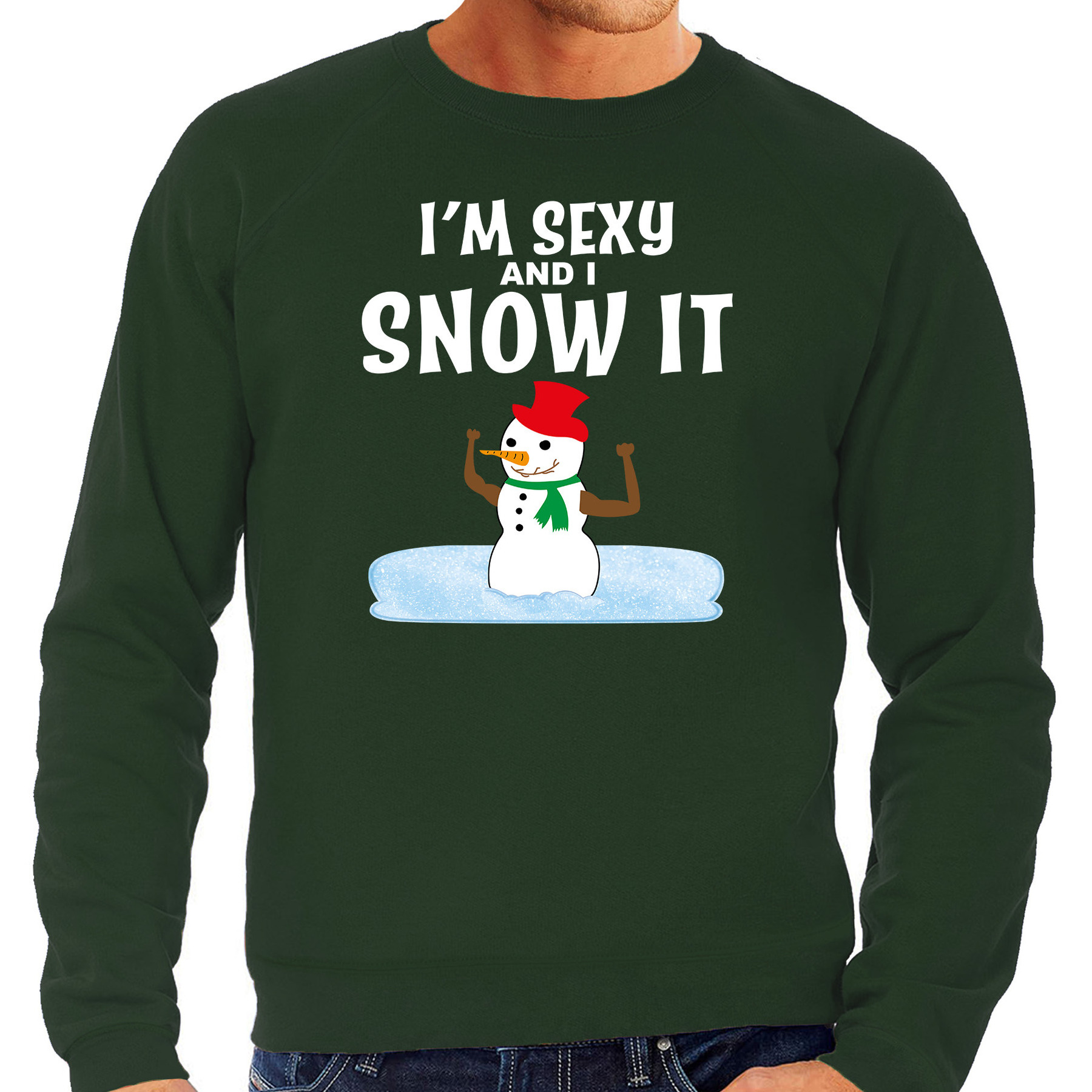 Foute humor Kersttrui sexy sneeuwpop Kerst sweater groen voor heren