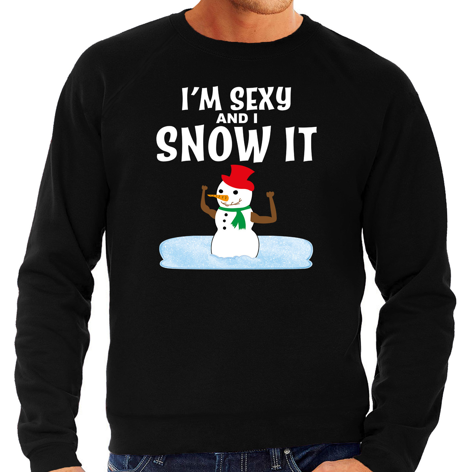 Foute humor Kersttrui sexy sneeuwpop Kerst sweater zwart heren