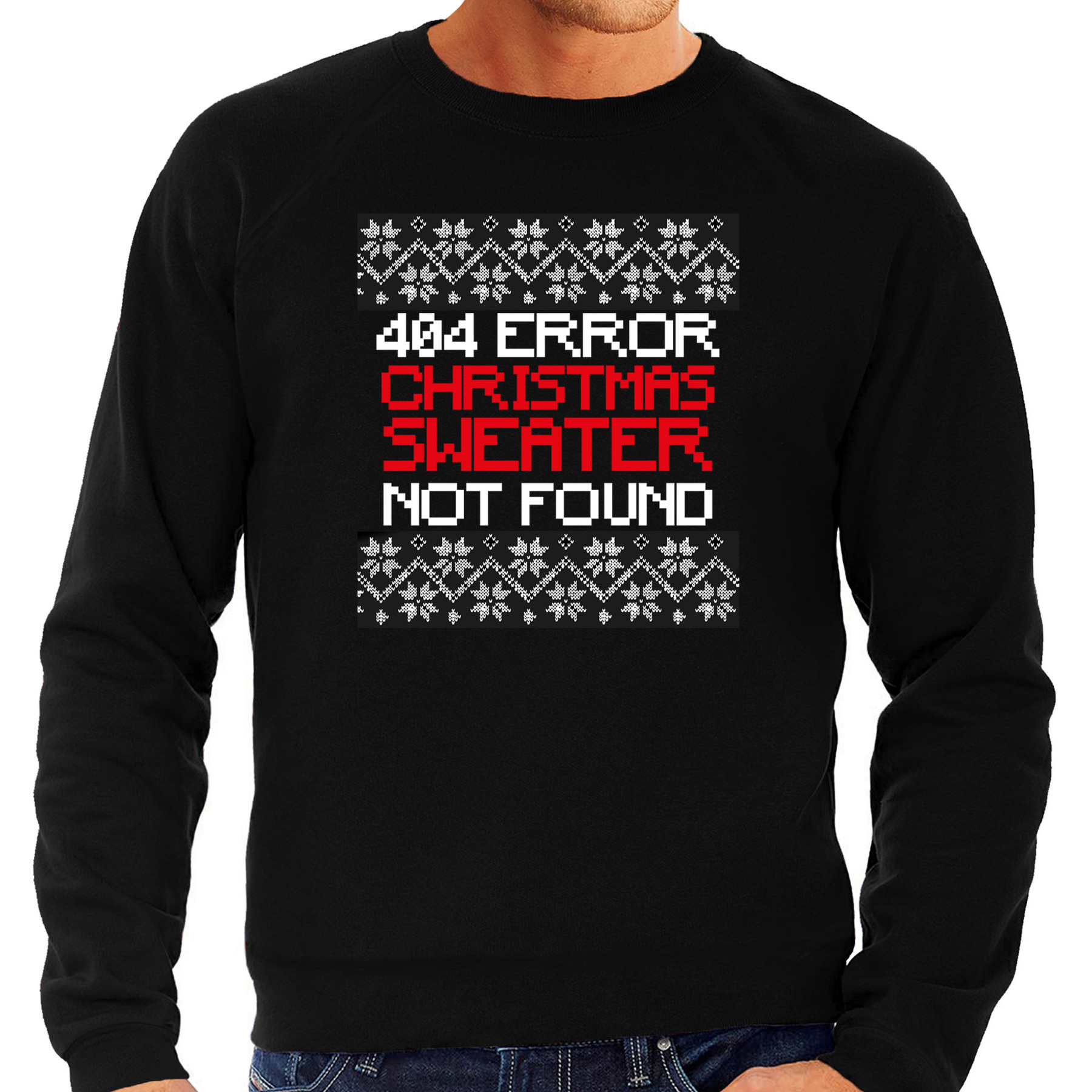 Foute Kersttrui 404 error fun Kerst sweater zwart voor heren