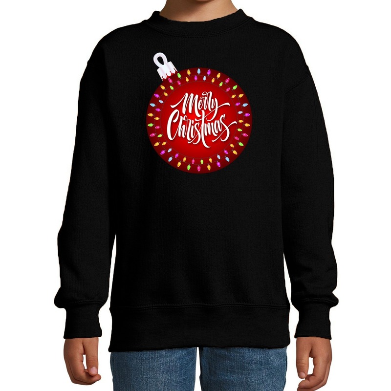 Foute kersttrui-sweater kerstbal Merry christmas zwart kids