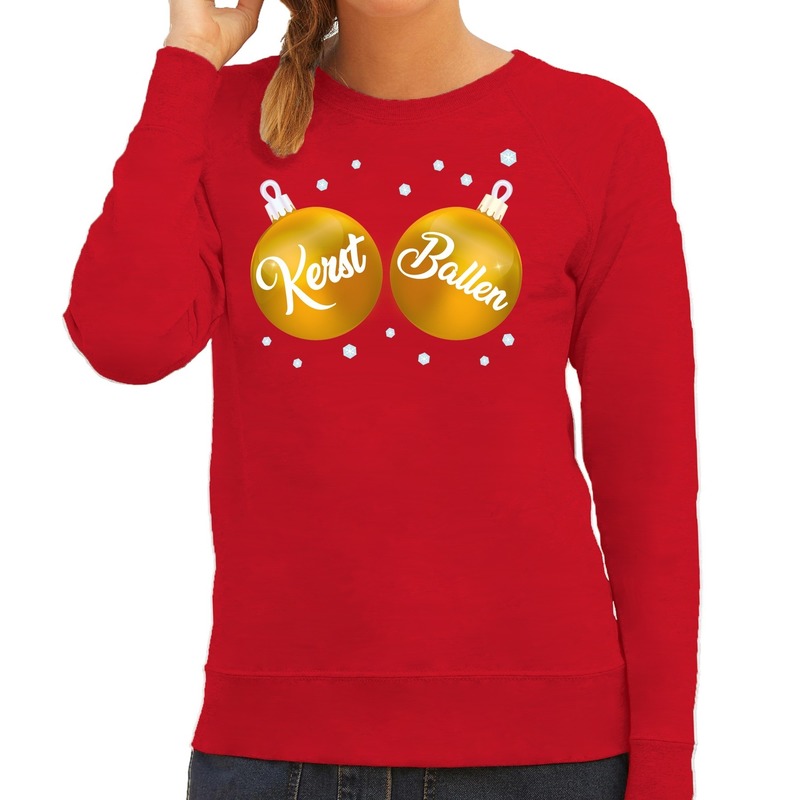 Foute kersttrui-sweater rood met Kerst Ballen voor dames s