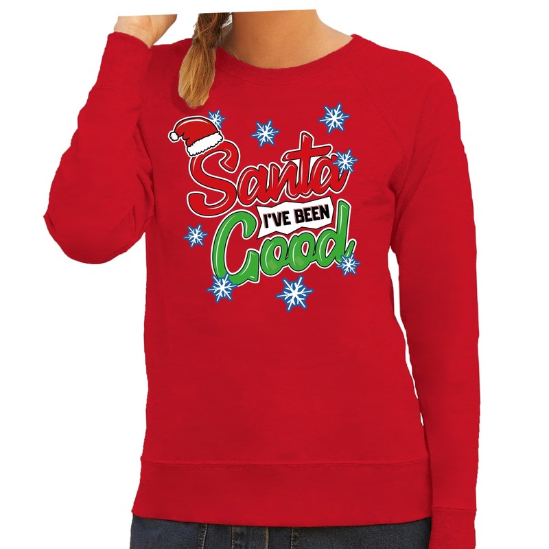 Foute kersttrui-sweater Santa I have been good rood dames