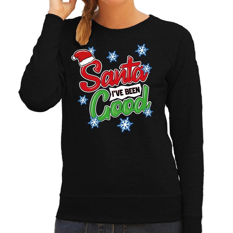 Foute kersttrui-sweater Santa I have been good zwart dames