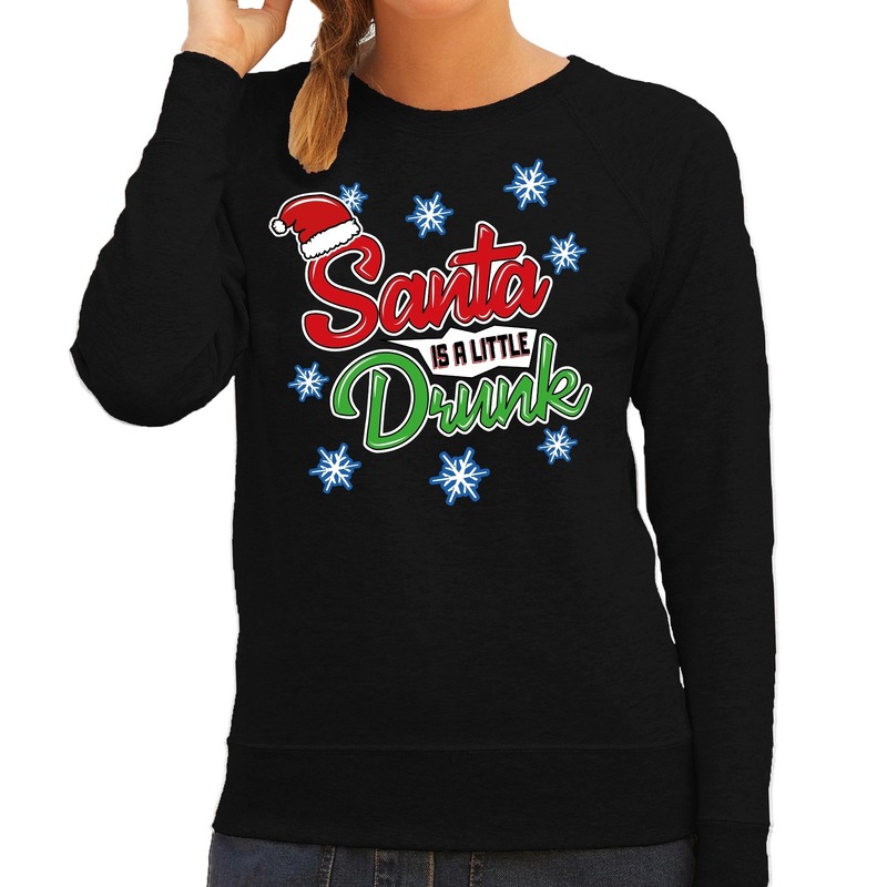 Foute kersttrui-sweater Santa is a little drunk zwart dames