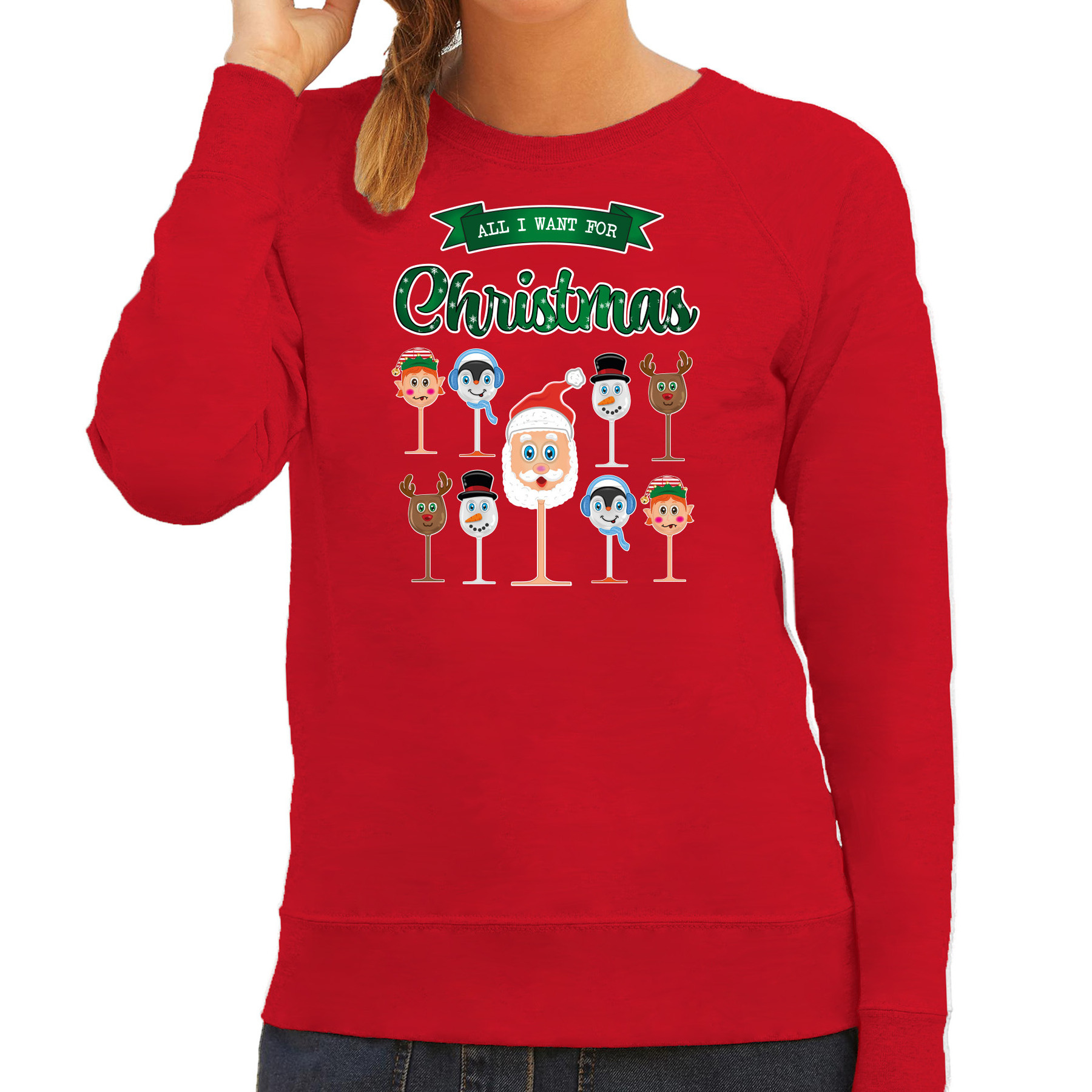 Foute Kersttrui-sweater voor dames Kerst Wijn rood All I Want For Christmas