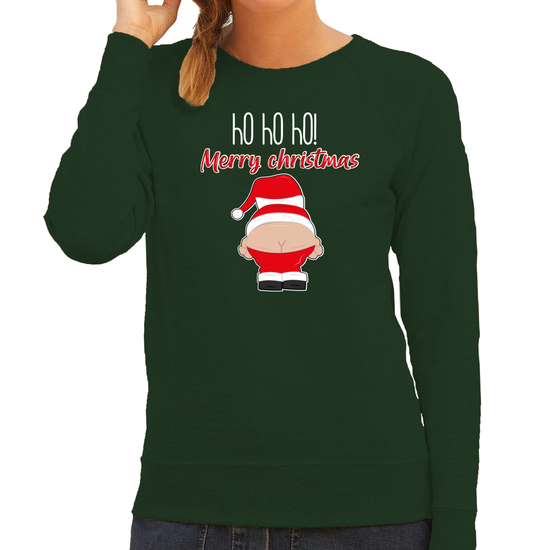 Foute Kersttrui-sweater voor dames Kerstman groen Merry Christmas
