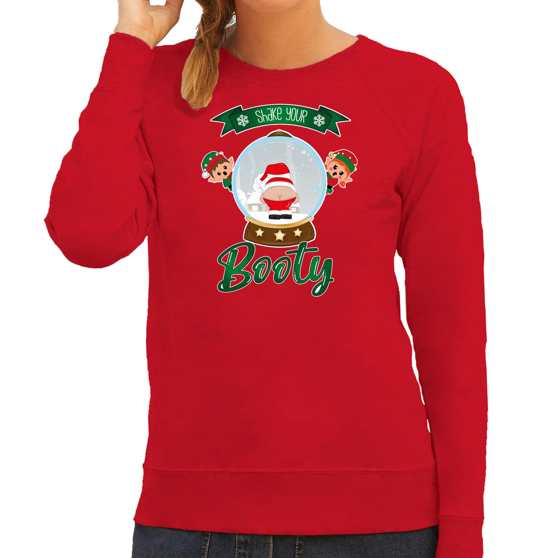 Foute Kersttrui-sweater voor dames Kerstman sneeuwbol rood Shake Your Booty