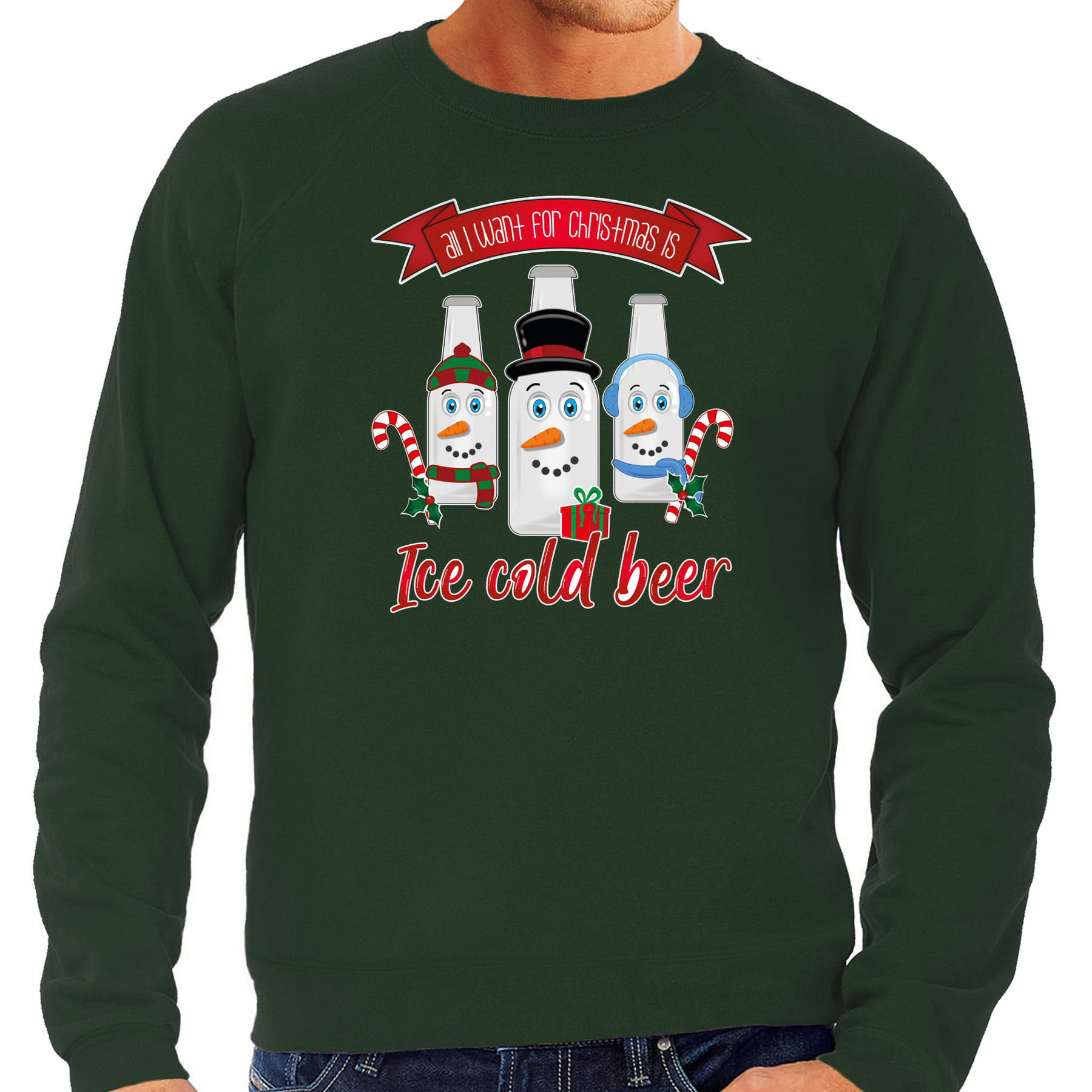 Foute Kersttrui-sweater voor heren IJskoud bier groen Christmas beer