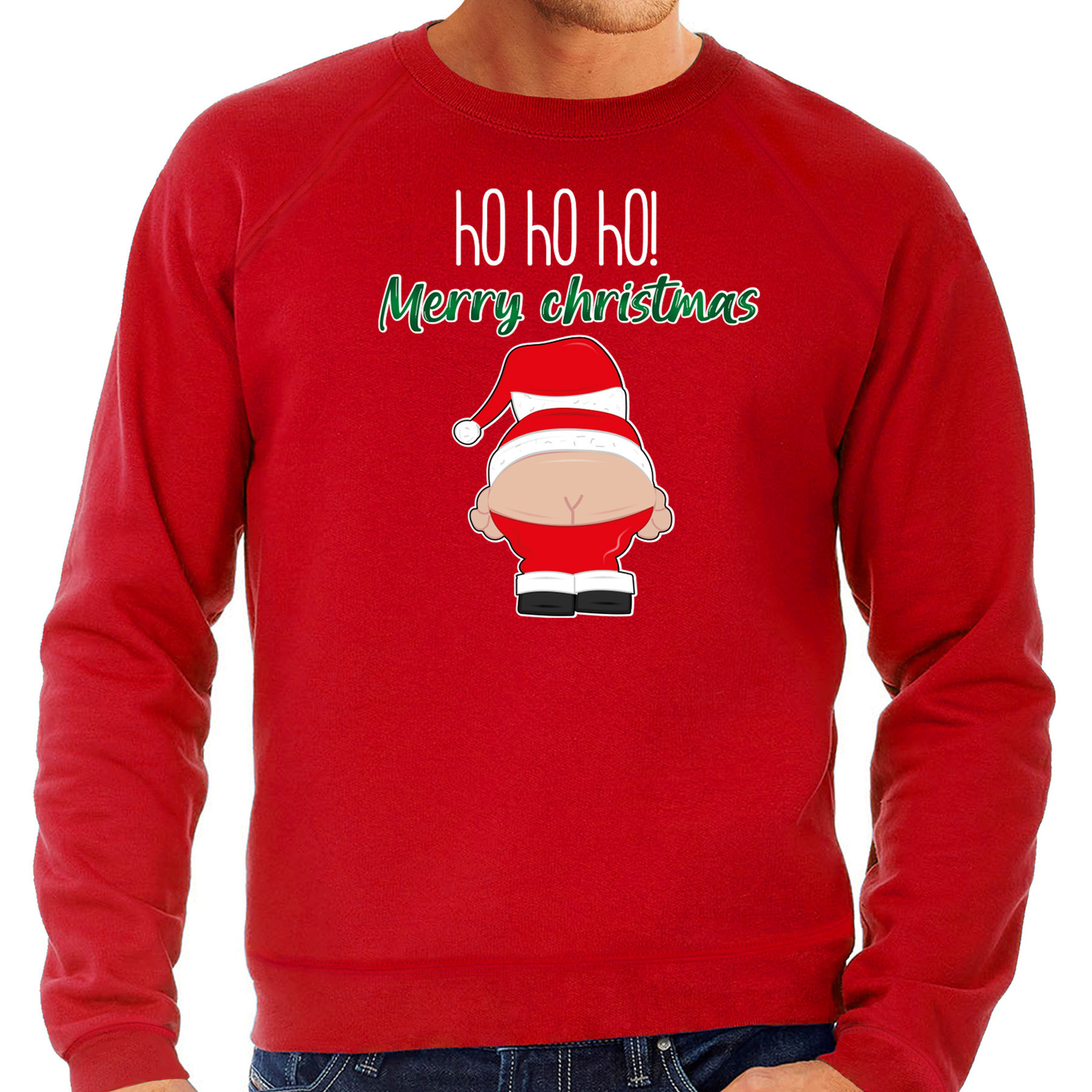 Foute Kersttrui-sweater voor heren Kerstman rood Merry Christmas