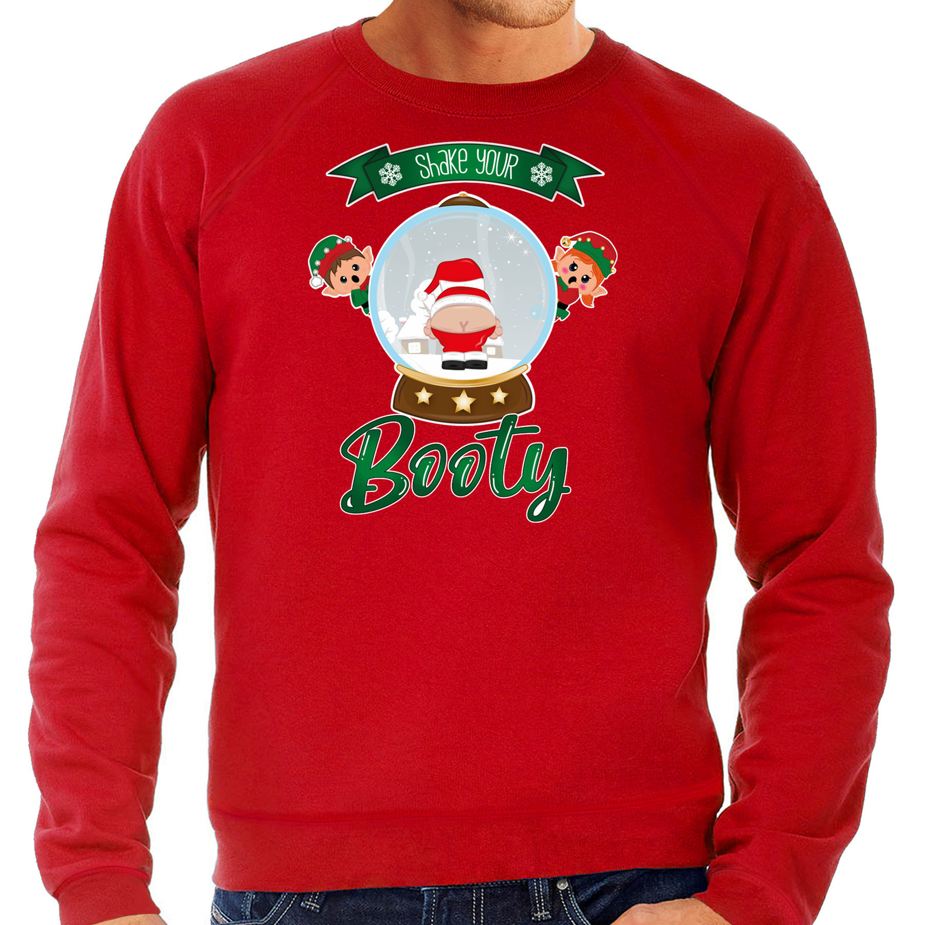 Foute Kersttrui-sweater voor heren Kerstman sneeuwbol rood Shake Your Booty