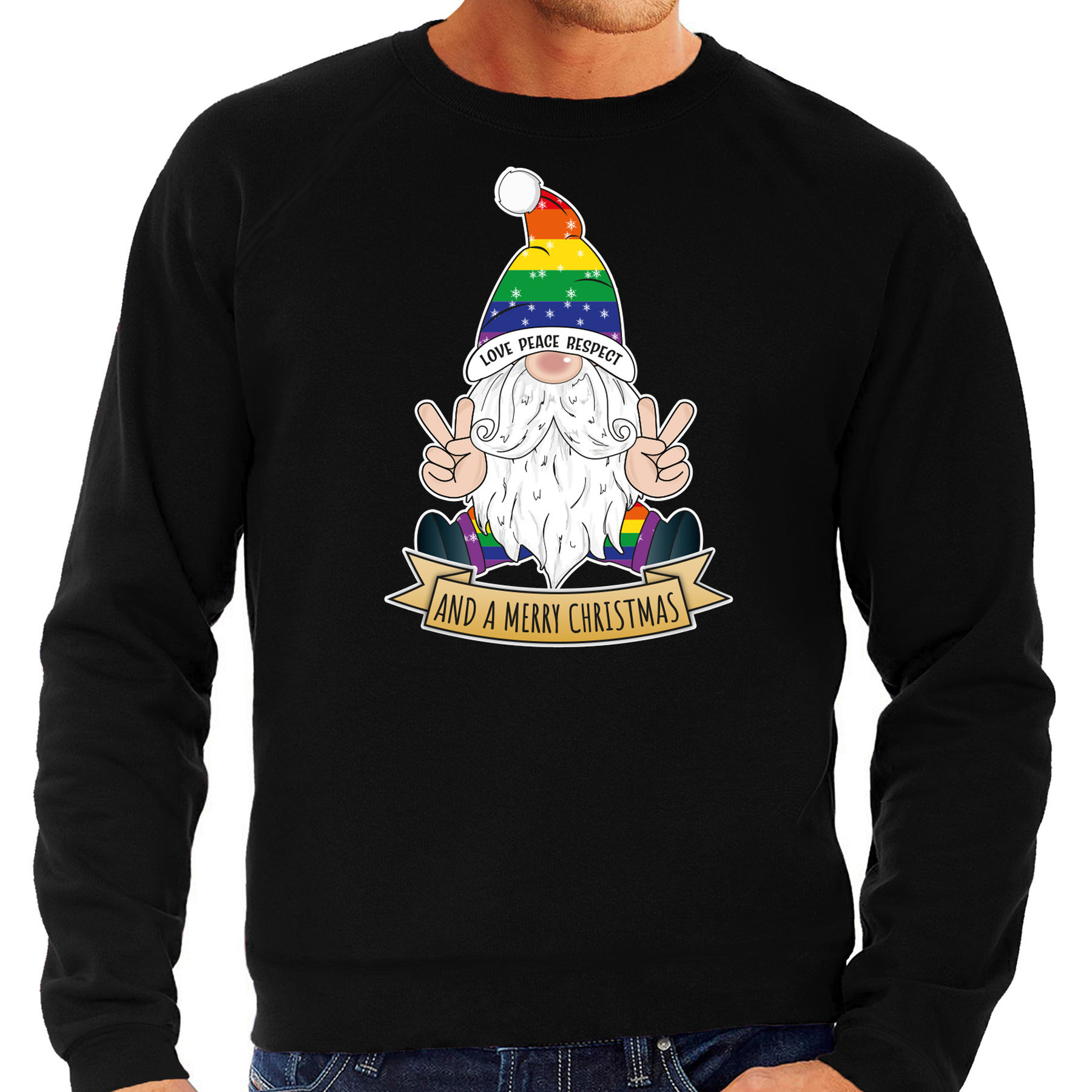 Foute Kersttrui-sweater voor heren Pride Gnoom zwart LHBTI-LGBTQ kabouter
