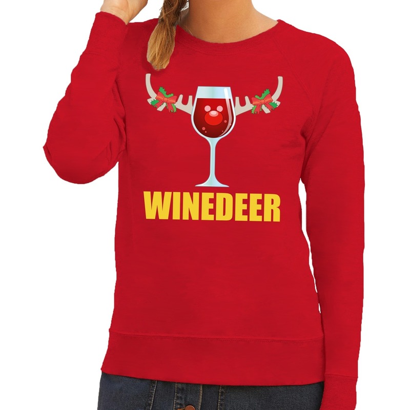 Foute kersttrui-sweater wijn Winedeer rood voor dames
