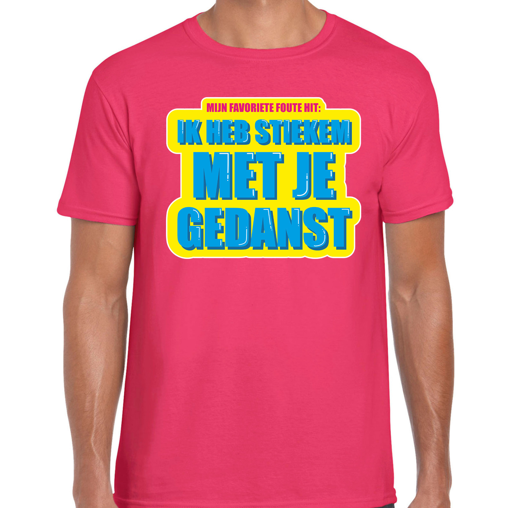 Foute party Stiekem met je gedanst verkleed t-shirt roze heren Foute party hits outfit- kleding