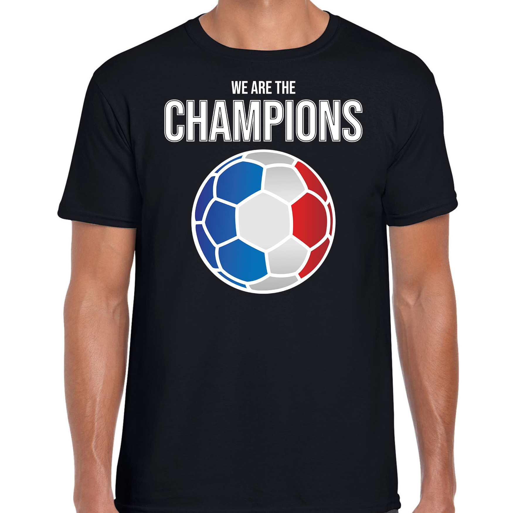 Frankrijk EK- WK supporter t-shirt we are the champions met Franse voetbal zwart heren