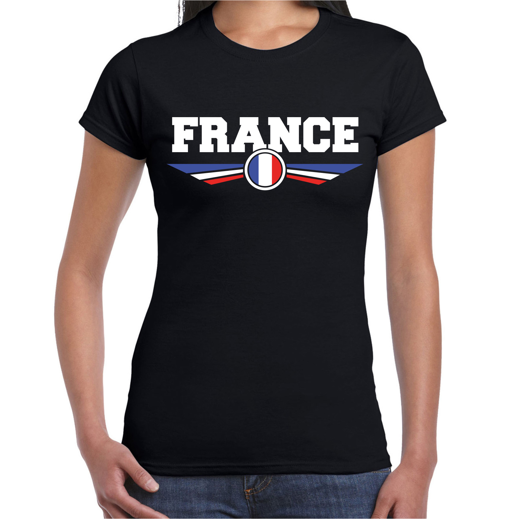 Frankrijk-France landen t-shirt zwart dames