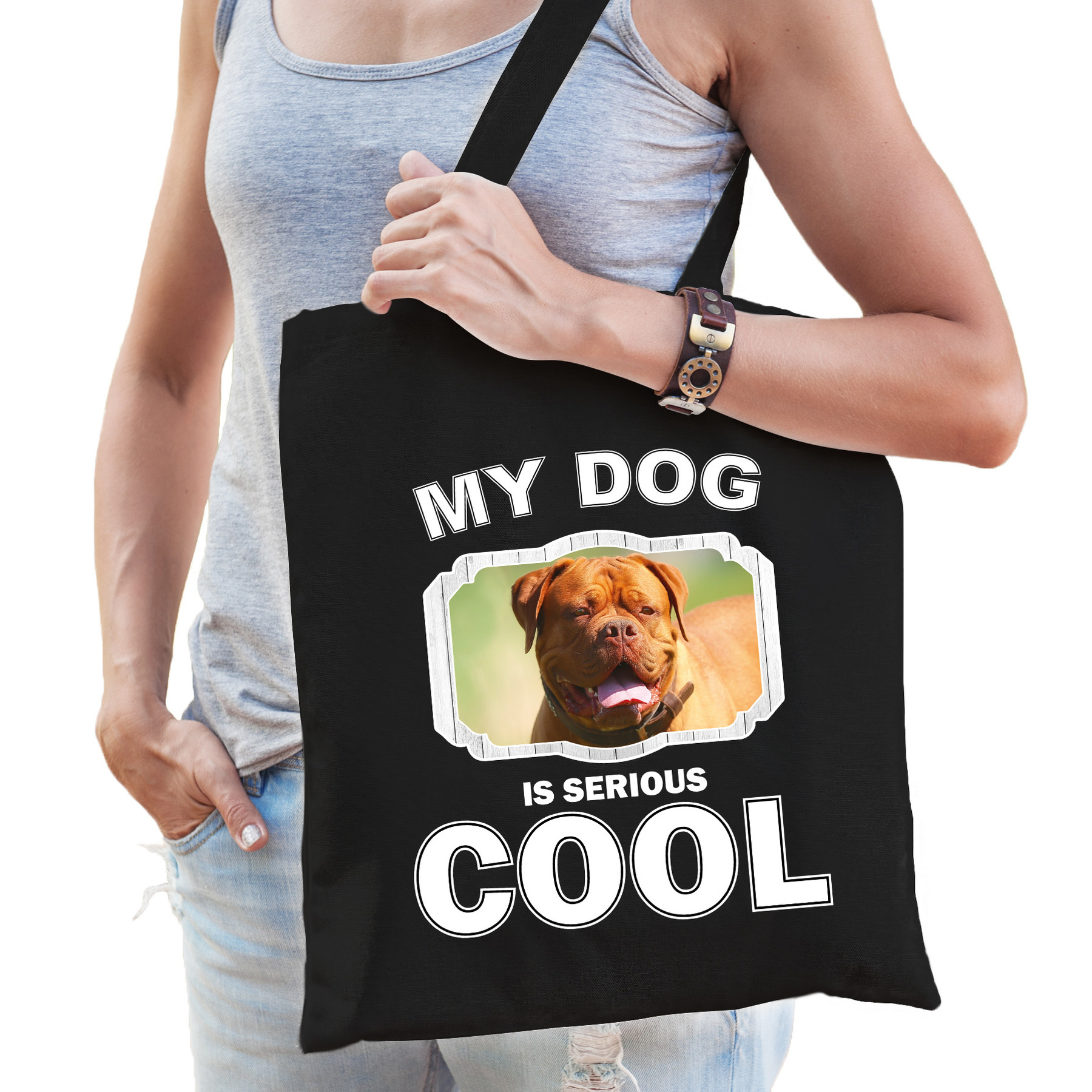 Franse mastiff honden tasje zwart volwassenen en kinderen my dog serious is cool kado boodschappen