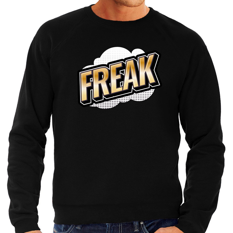 Freak fun tekst sweater voor heren zwart in 3D effect