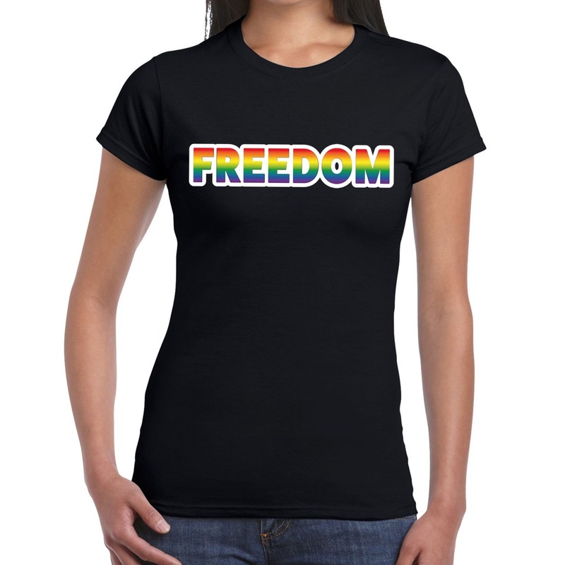 Freedom gay pride t-shirt zwart voor dames