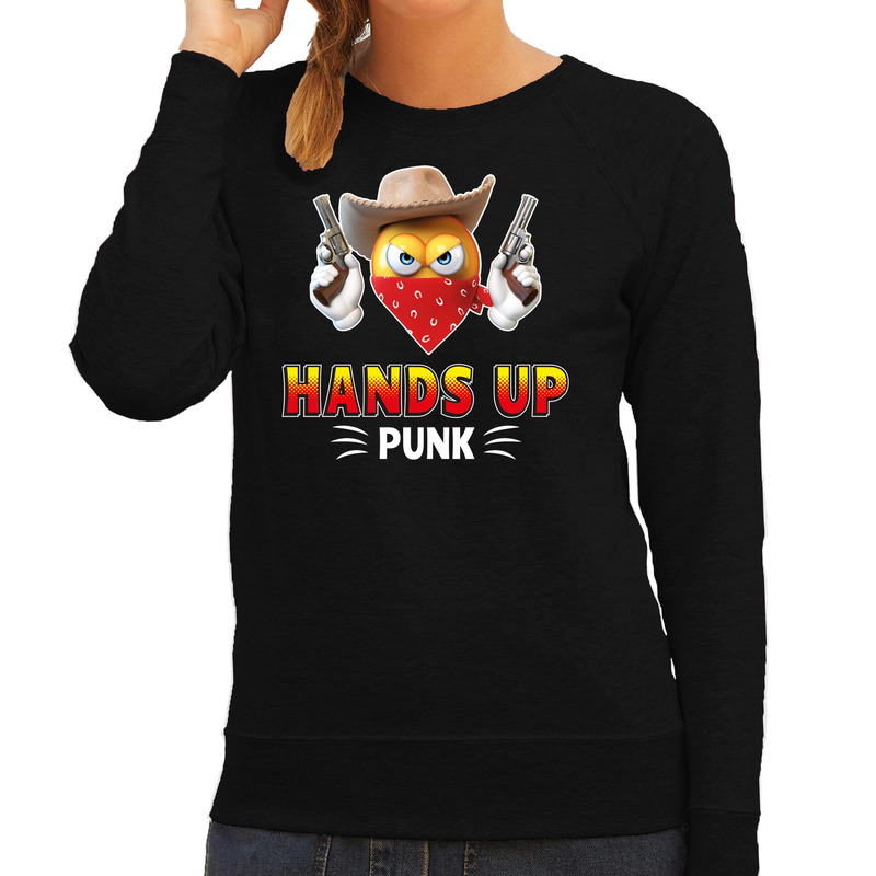 Funny emoticon sweater Hands up punk zwart dames