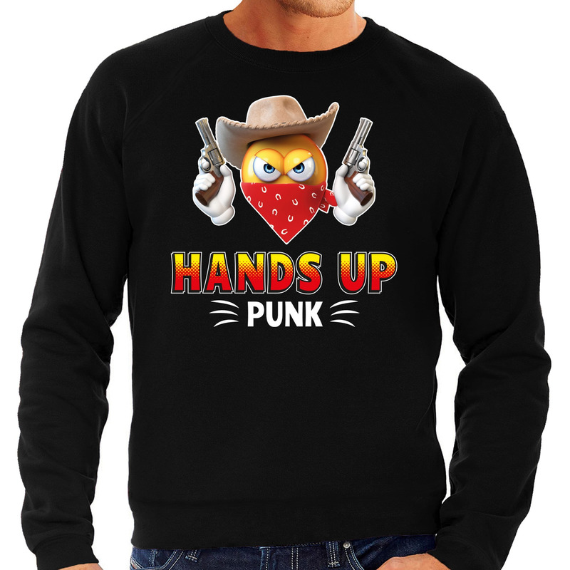 Funny emoticon sweater Hands up punk zwart heren