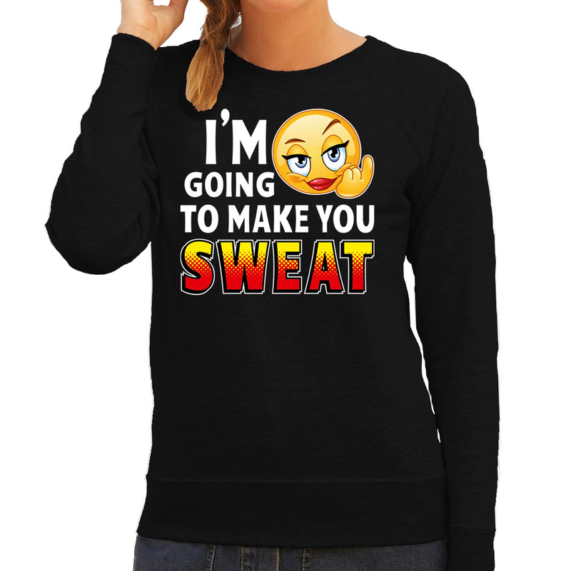 Funny emoticon sweater I am going to make you sweat zwart dames