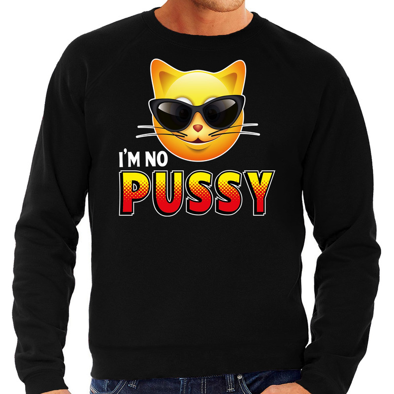 Funny emoticon sweater I am no pussy zwart heren