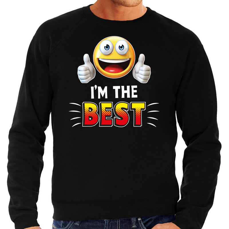 Funny emoticon sweater I am the best zwart heren