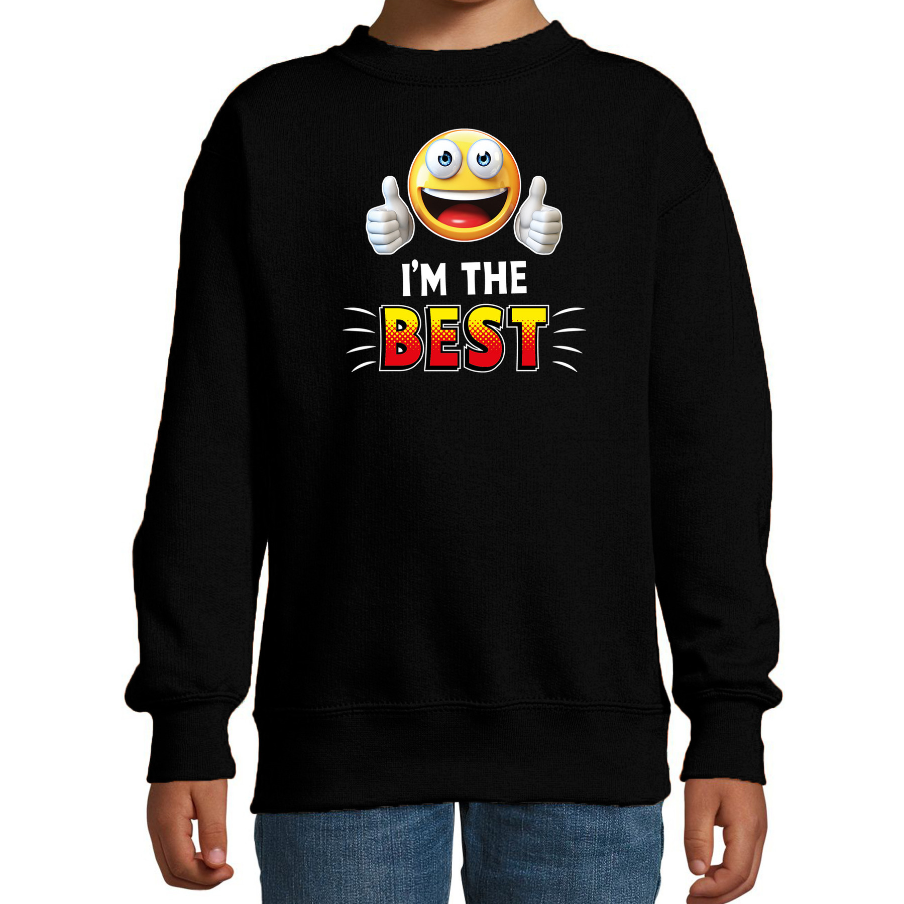 Funny emoticon sweater I am the best zwart kids
