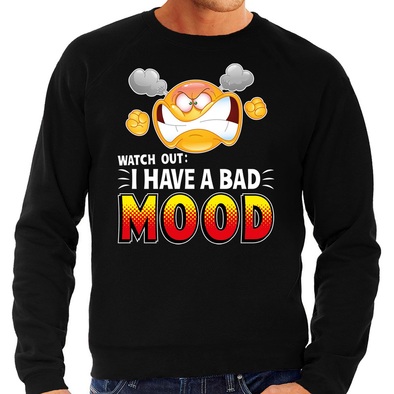 Funny emoticon sweater I have a bad mood zwart heren